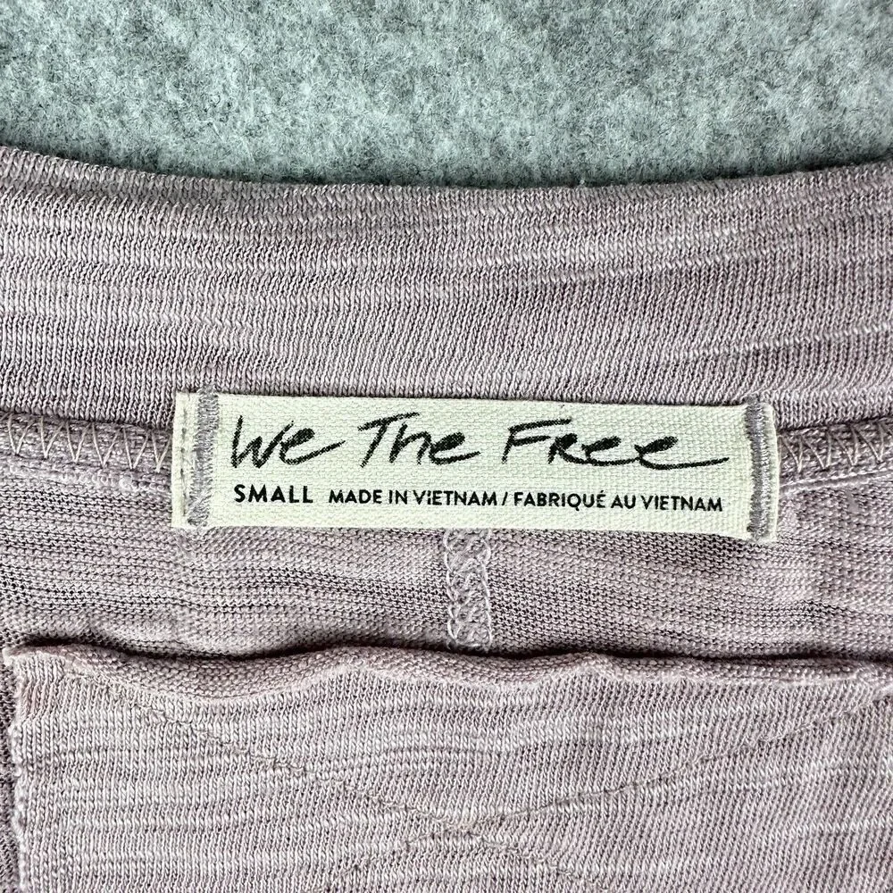 We The Free People Sundance Slub Tee Womens S Lilac Distressed Boho VNeck NEW
